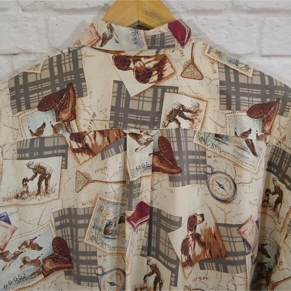 R Nautica Men's Outdoor Travel Stamp Print Long Sleeve Button Down Shirt Size XL - Picture 5 of 7